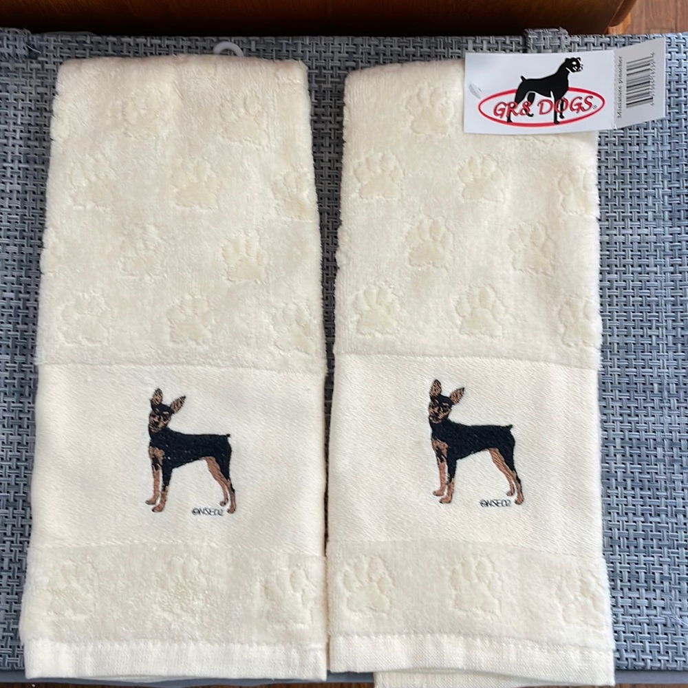 Set of Miniature pinscher decorative hand towels